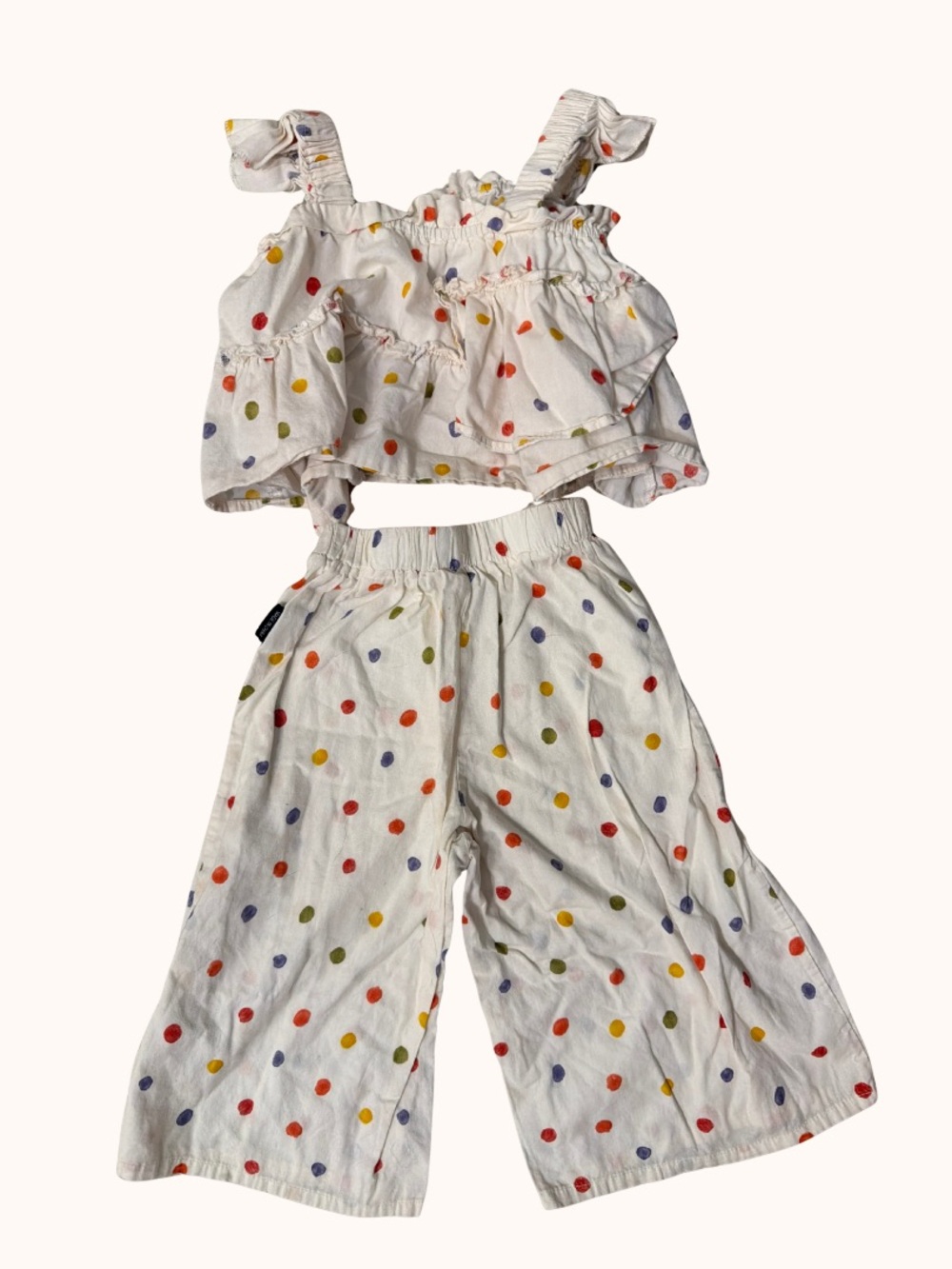 Kids White Polka Dot Matching Shorts Set - Multicolor Dots